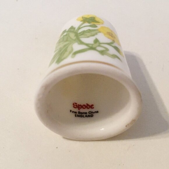 Floral Spode Thimble Vintage Fine Bone China England Yellow Flowers Green Leaves - Picture 6 of 6